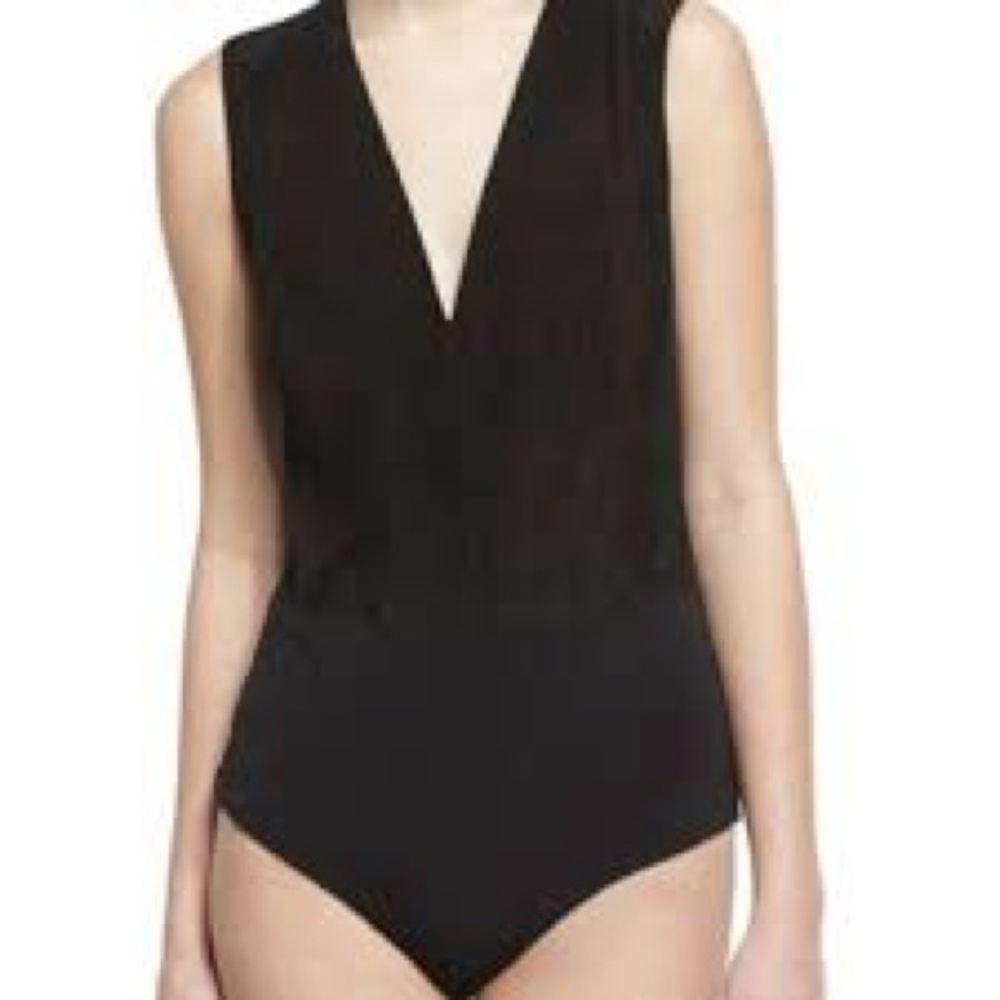Alice + Olivia Black Suede V-Neck Bodysuit - NWT